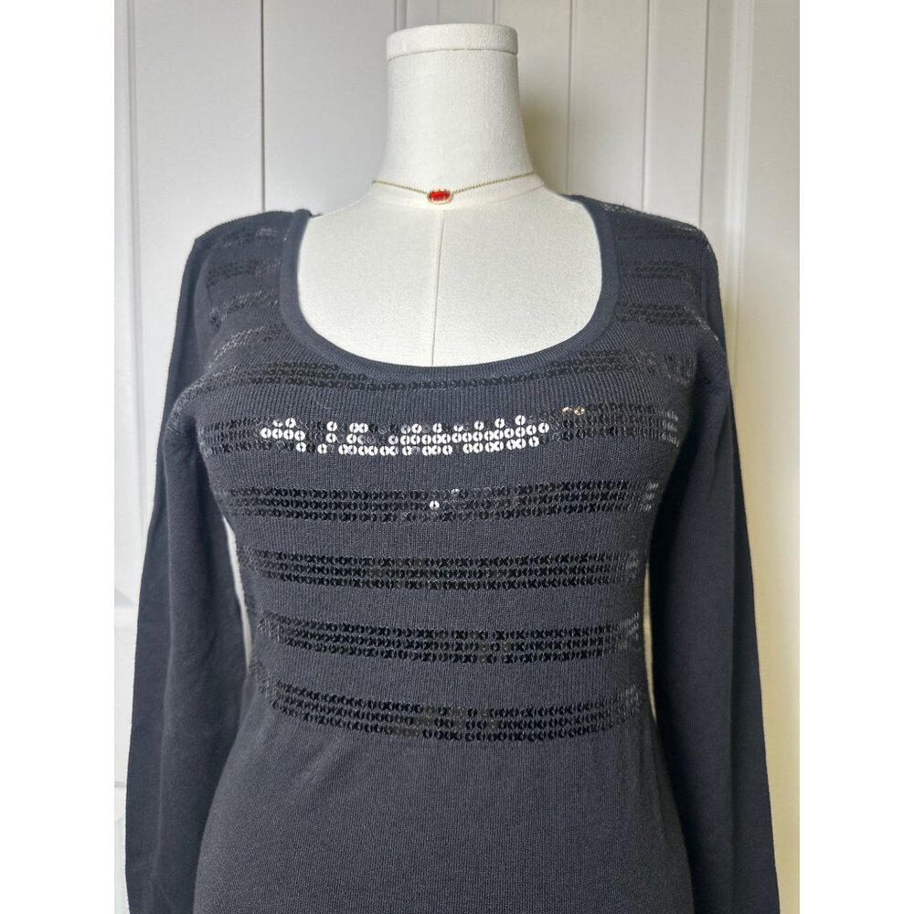 White House Black Market Women Long Sleeves Pullover Sweater Dress Black Sz L - Picture 3 of 9